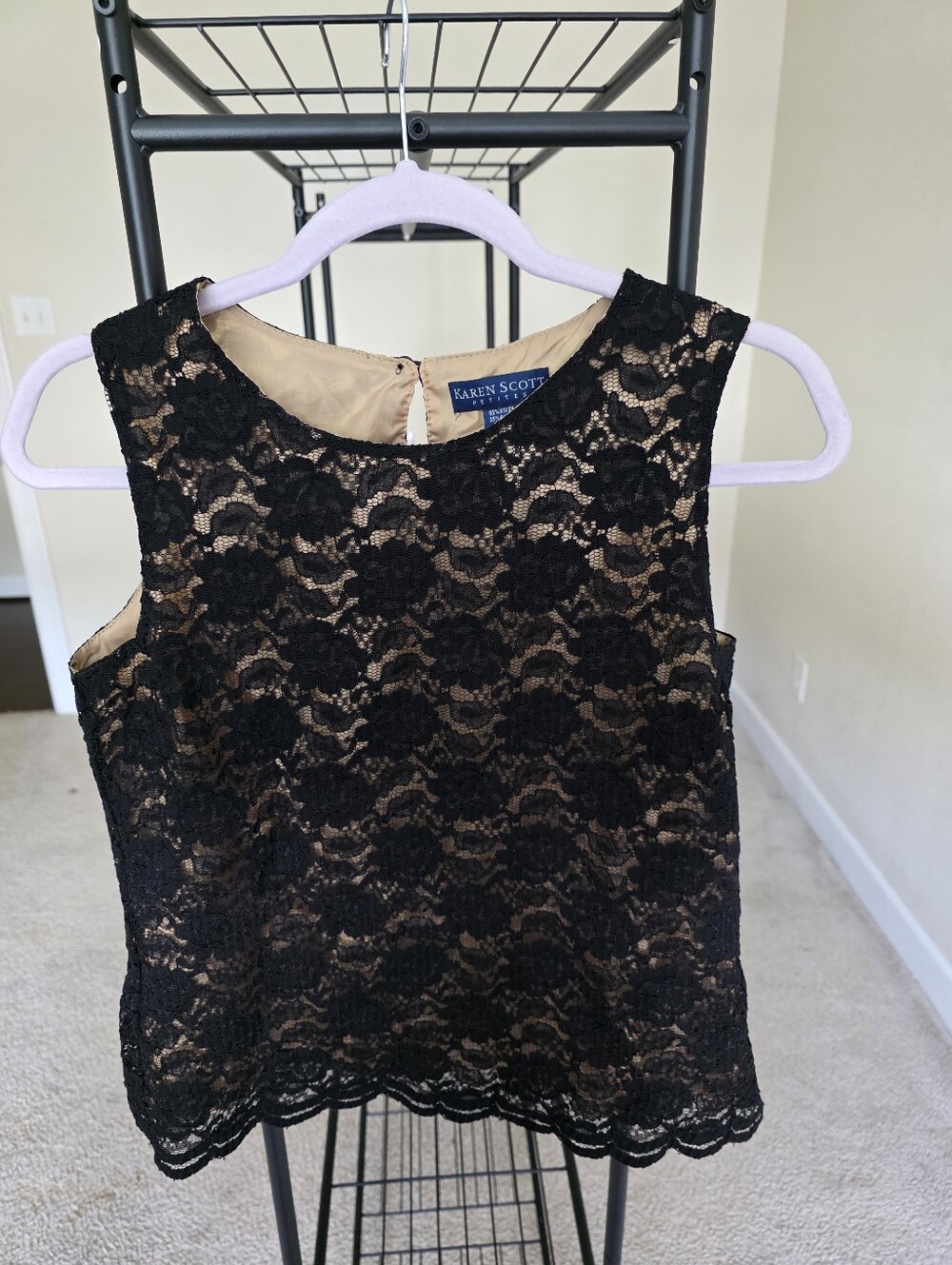 Karen Scott Black Lace Camisole with Nude Lining